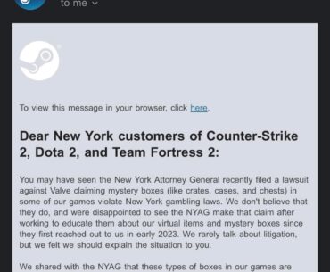 Just received this email from valve