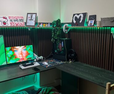 Custom Slat Wall & L-Desk Setup - Eco-Green Theme. Any advice on improvements?