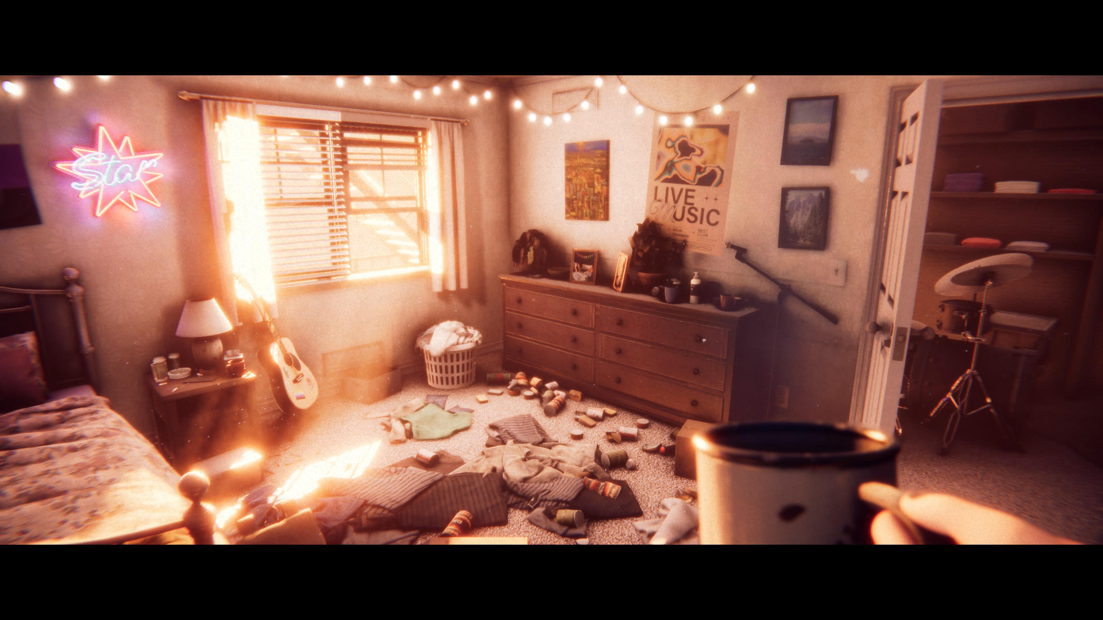 Screens of a horror video game set in a forest