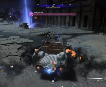 Apparently if a Kazimir is active on the central platform, Veytharion will just get snapped out of existence instead of falling to the ground