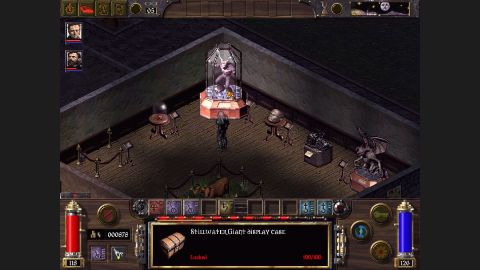 Arcanum screenshot of character in a museum