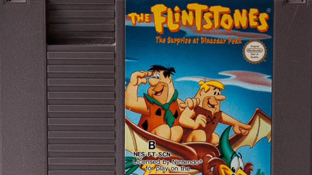 The NES cartridge for The Flintstones: The Surprise at Dinosaur Peak.