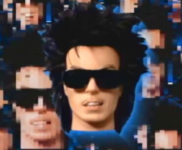 A floating head in sunglasses, surrounded by pixelated versions of the same image