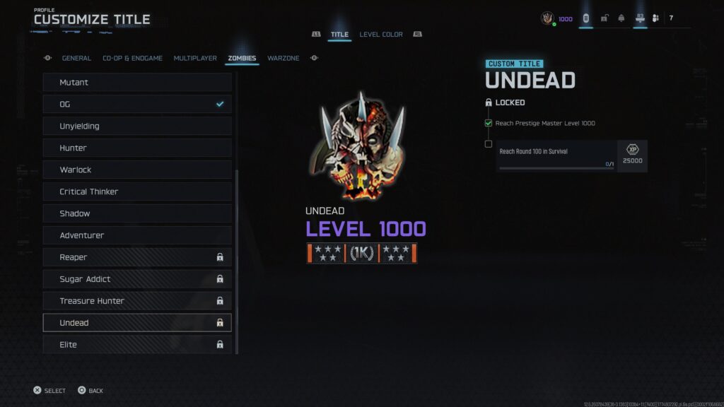 PSA: Undead prestige master title