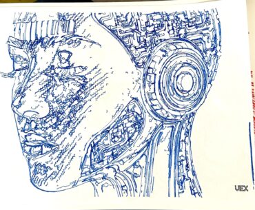 Pen plotted art of a character in a RPG we play