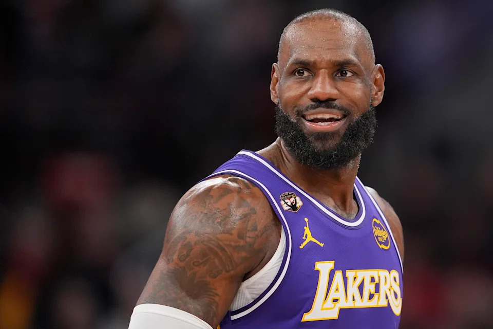 CHICAGO, ILLINOIS - JANUARY 26: LeBron James #23 of the Los Angeles Lakers reacts after a call during the fourth quarter against the Chicago Bulls at the United Center on January 26, 2026 in Chicago, Illinois. NOTE TO USER: User expressly acknowledges and agrees that, by downloading and or using this photograph, User is consenting to the terms and conditions of the Getty Images License Agreement. (Photo by Patrick McDermott/Getty Images)