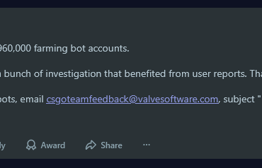 Yesterday Valve banned over 960,000 farming bot accounts