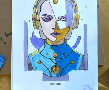 Hacker with implants Alcohol markers and India ink