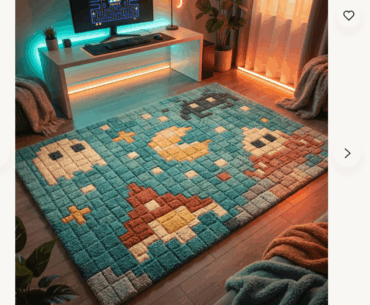 Thinking of adding a pixel-style rug to a gaming setup like this — does it look cool or too busy?