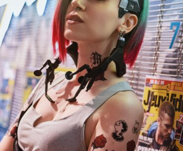 Photo in the heart of CD Projekt in my Judy Alvarez cosplay