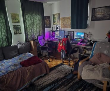 Me and my 2 sons gaming cave...wife hates it