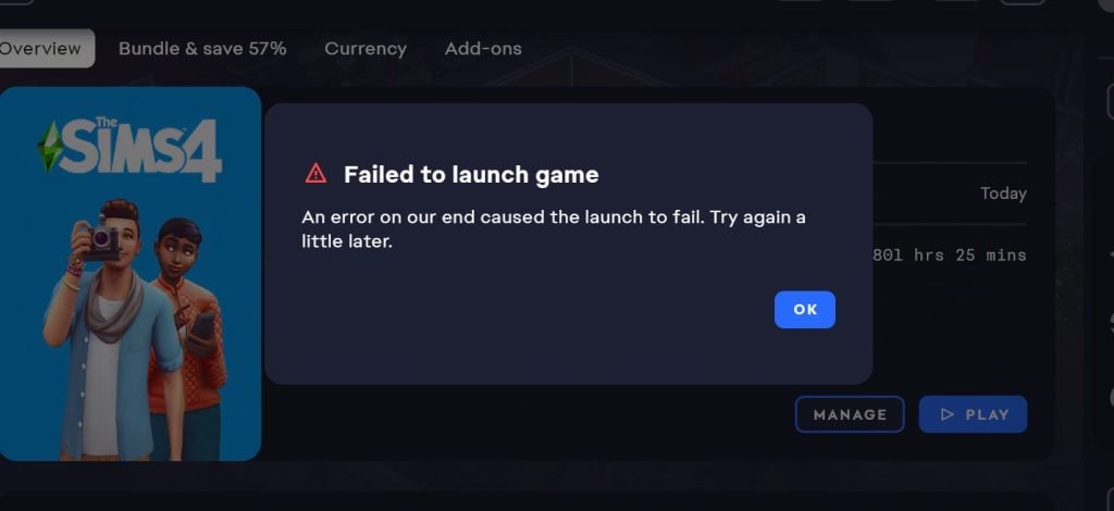failed to launch the sims 4 error message