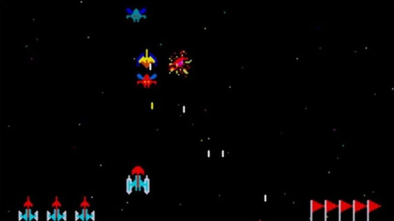 A spaceship blasts incoming alien creatures in 