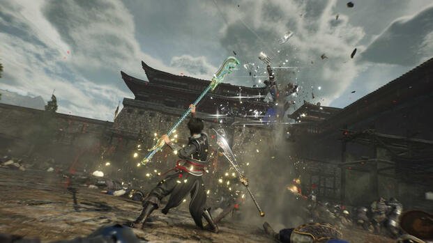 Attacking enemies with a spear in Dynasty Warriors Origins