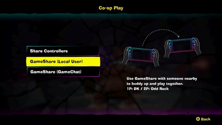 The Co-op Play menu of Donkey Kong Bonanza is shown onscreen