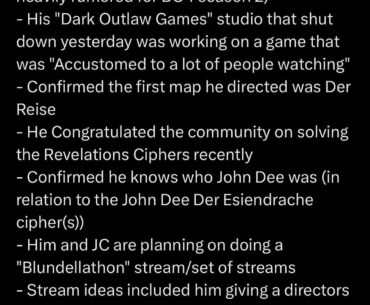 Info from Jason Blundell’s stream with JC Backfire
