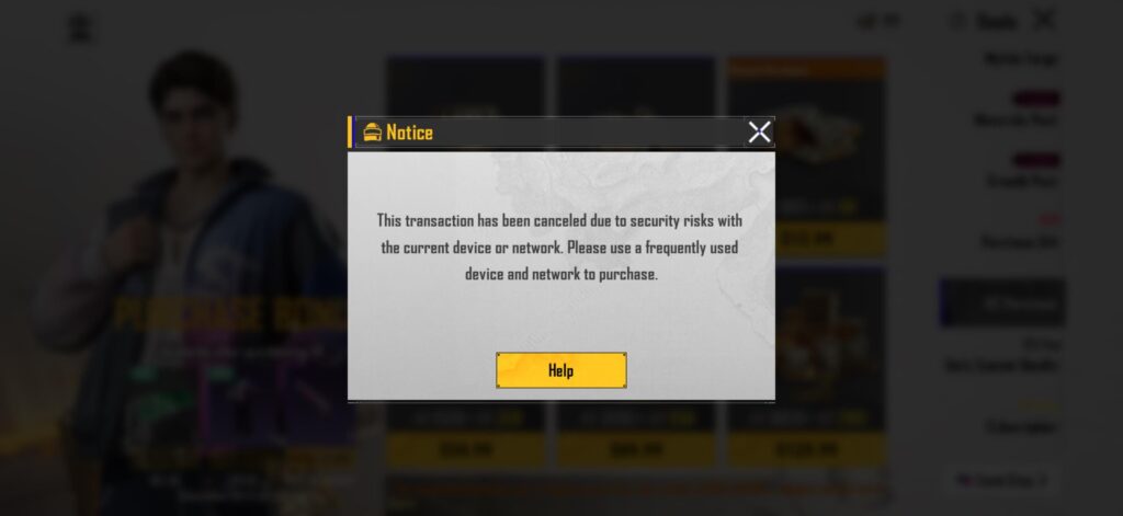 Transaction canceled due to security risks