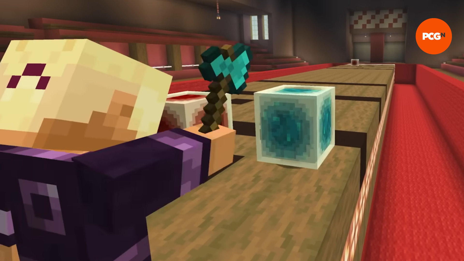 Minecraft Chaos Cubed game drop - players use the new Sulfur Cube to play a shuffleboard-style minigame.