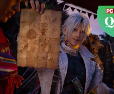 Thancred from Final Fantasy XIV holding a map up at the camera.