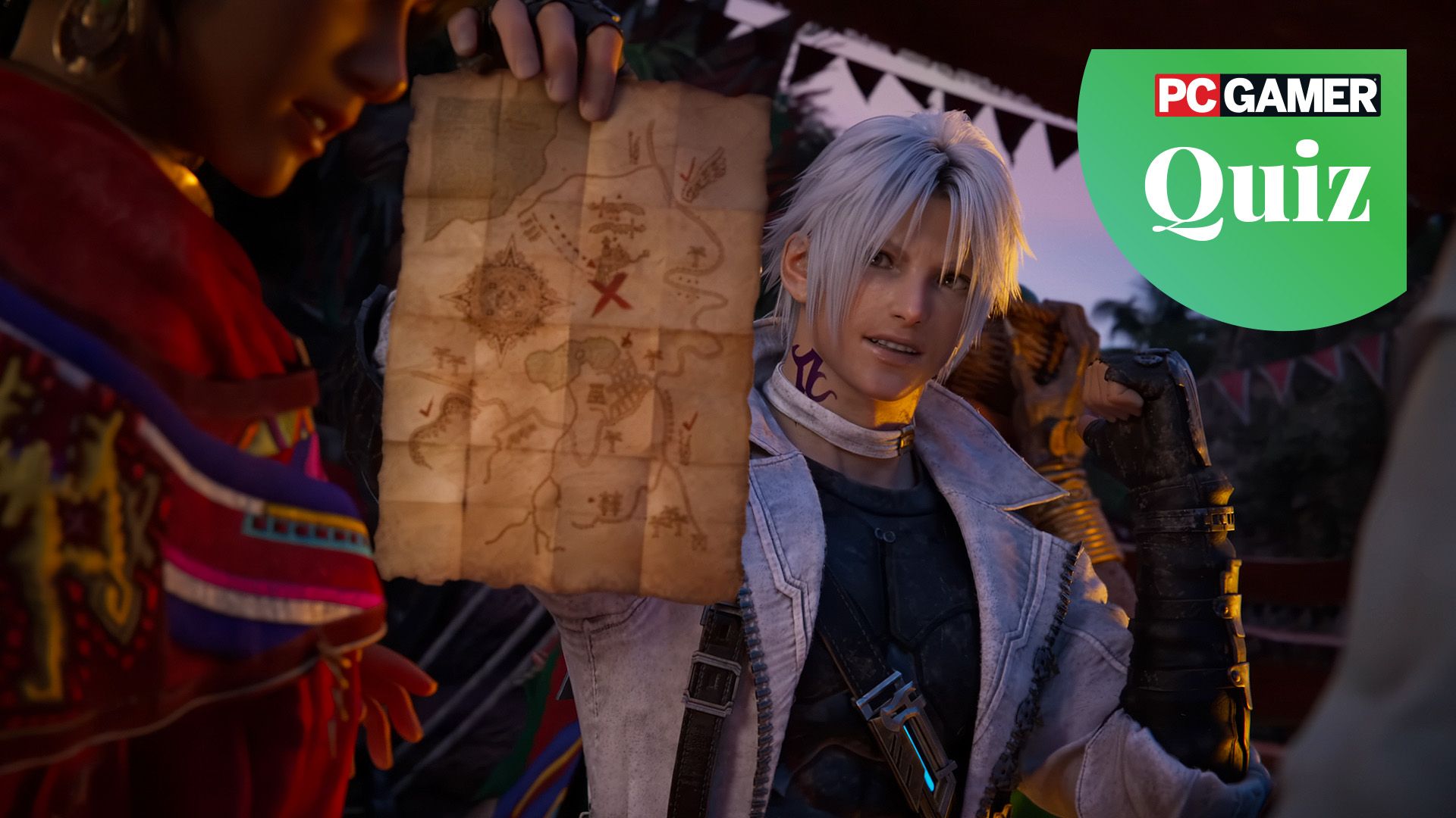 How many of these videogame world maps do you recognize? Thancred from Final Fantasy XIV holding a map up at the camera.
