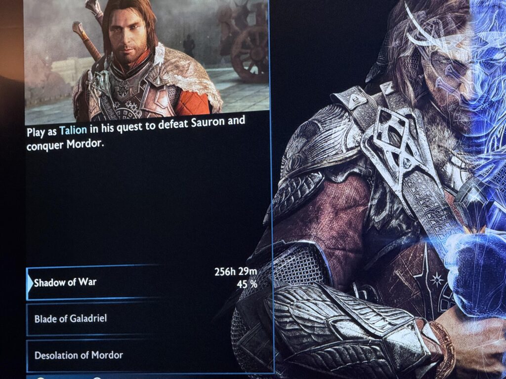 I had a kid in 2015 and stopped playing as many video games. He’s older now and can handle complex games (a better gamer than I am.) So I decided to show him one of my favorites and I re-downloaded Middle-Earth Shadow of War. My old saved game reminded me how much I love this game.