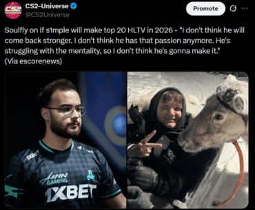 Soulfly on if s1mple will make top 20 HLTV in 2026 - "I don't think he has that passion anymore"