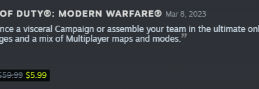 [COD] MW19 is currently $6 on Steam