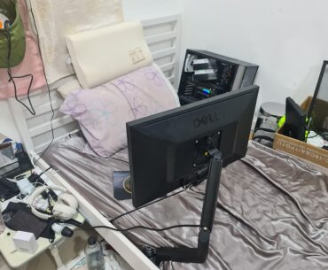 My bed setup v4, yes, I kick the monitor while sleeping