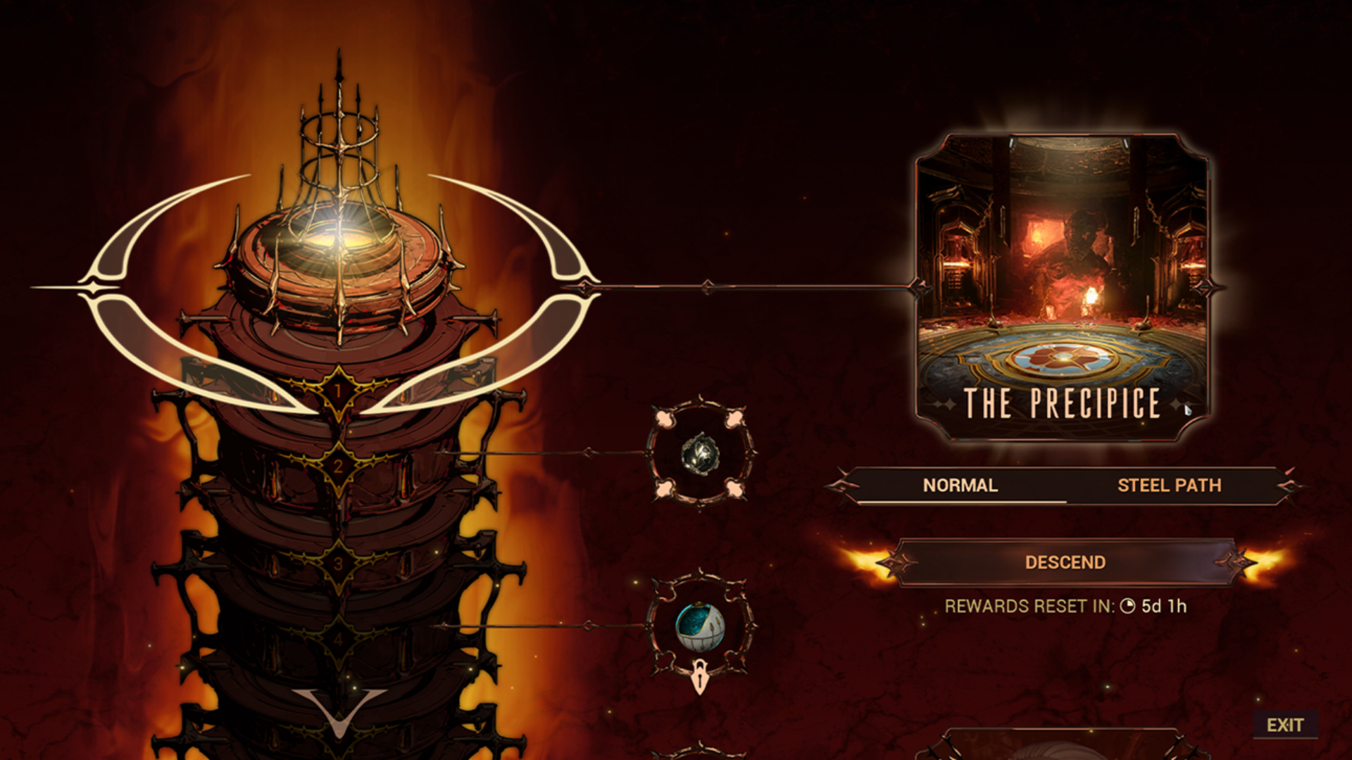 An image of The Descendia mode screen in Warframe