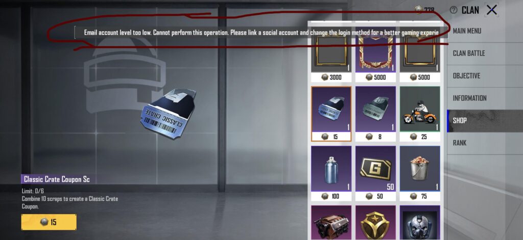 Is it true that I can't make purchases in the Clan Shop using an email login?