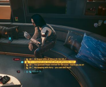 I really love the idea of letting V and Johnny shoot the shit when they’re just chilling at the apartment. It’s another one of those small things that makes the dual-life aspect slightly more positive