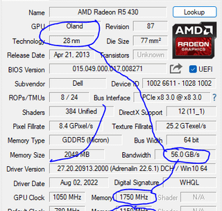 Pushed my Dell R5 430 to the absolute limit: 1750MHz VRAM (56GB/s) and 1050MHz Core on a office gpu , ask your questions.