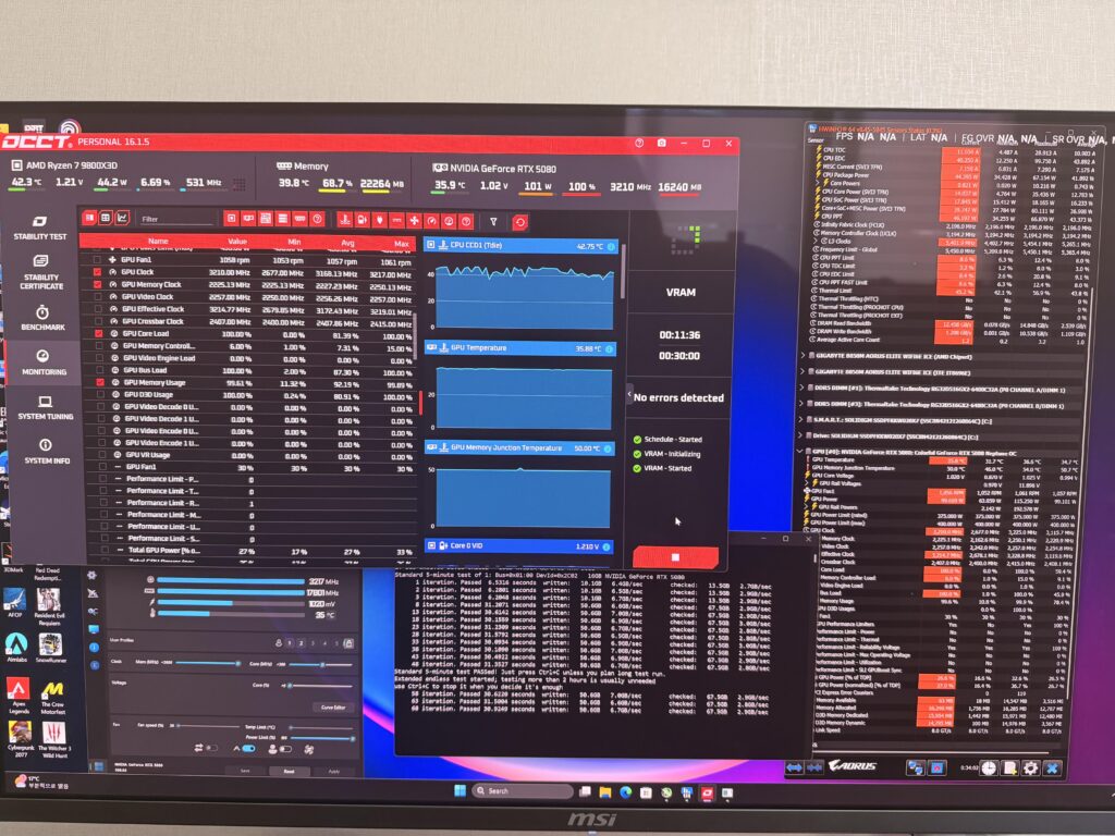 Nvidia 5080 vram oc to 3000 in afterburner