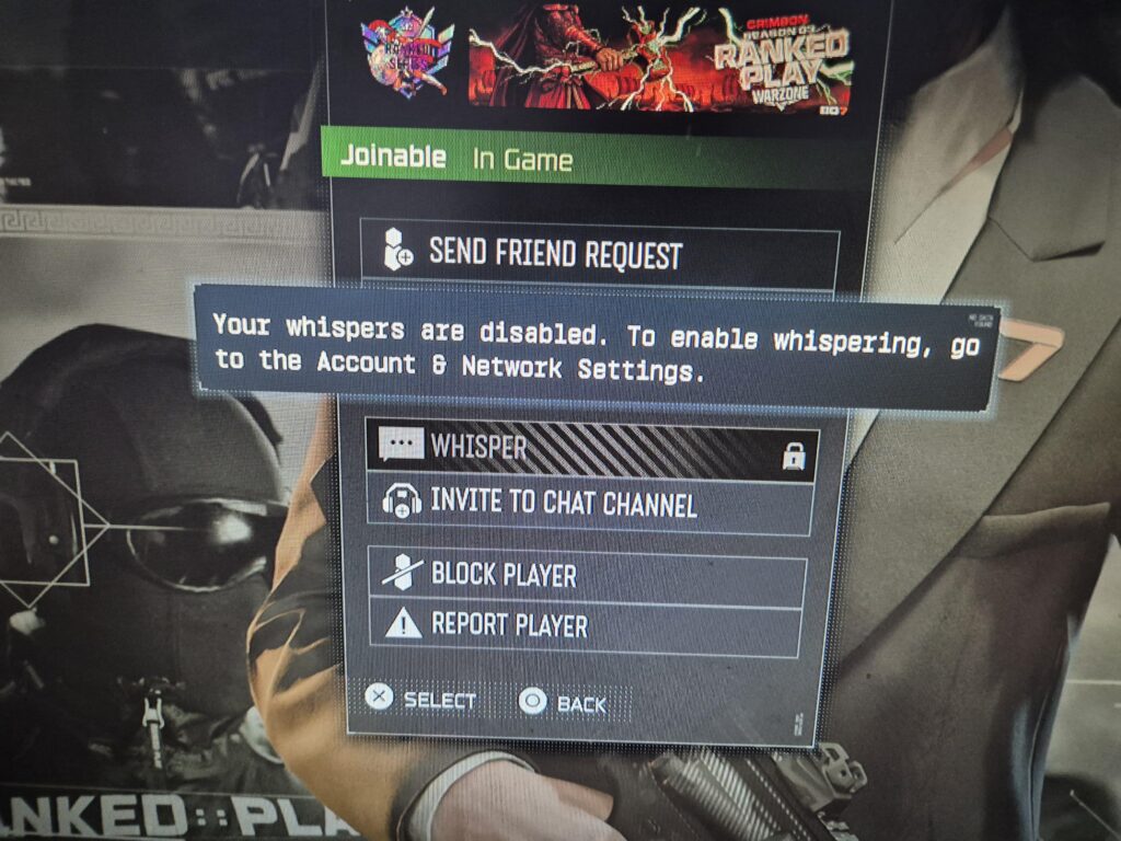 [COD] whispers disabled at random times
