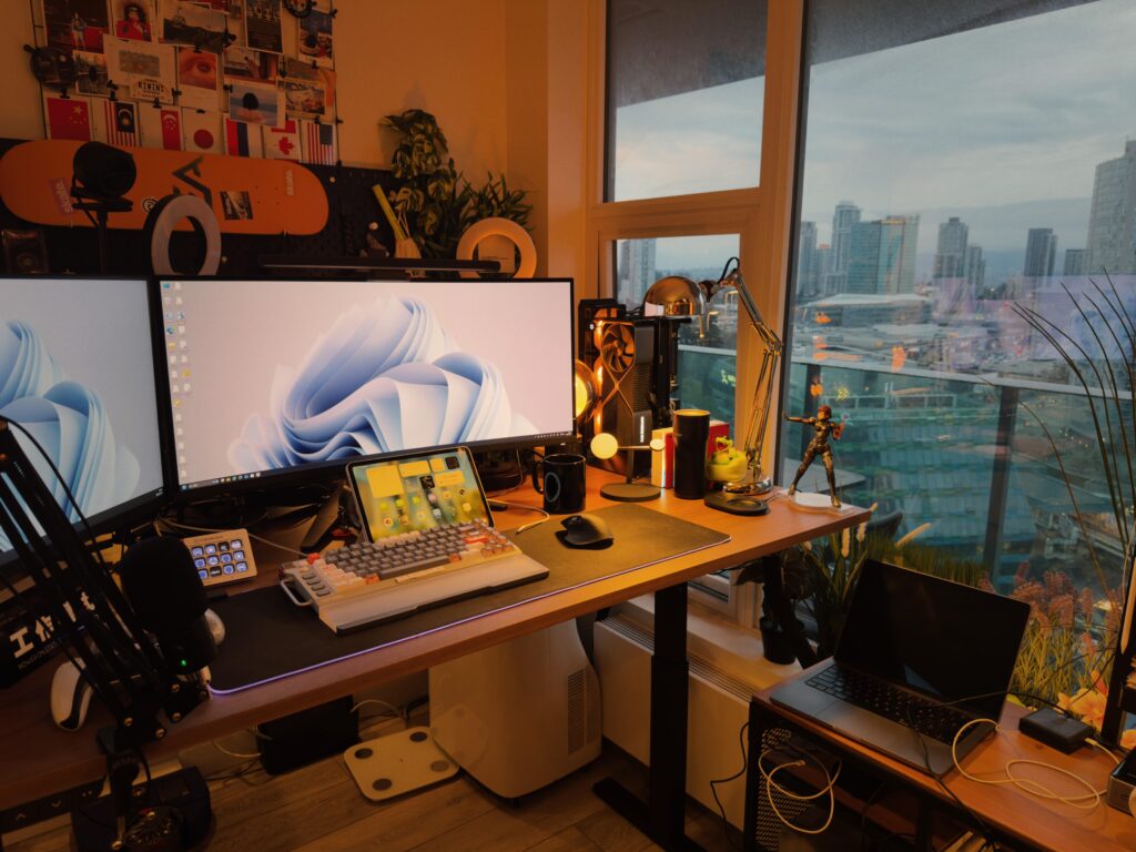 Using my new Standing Desk in the Evening