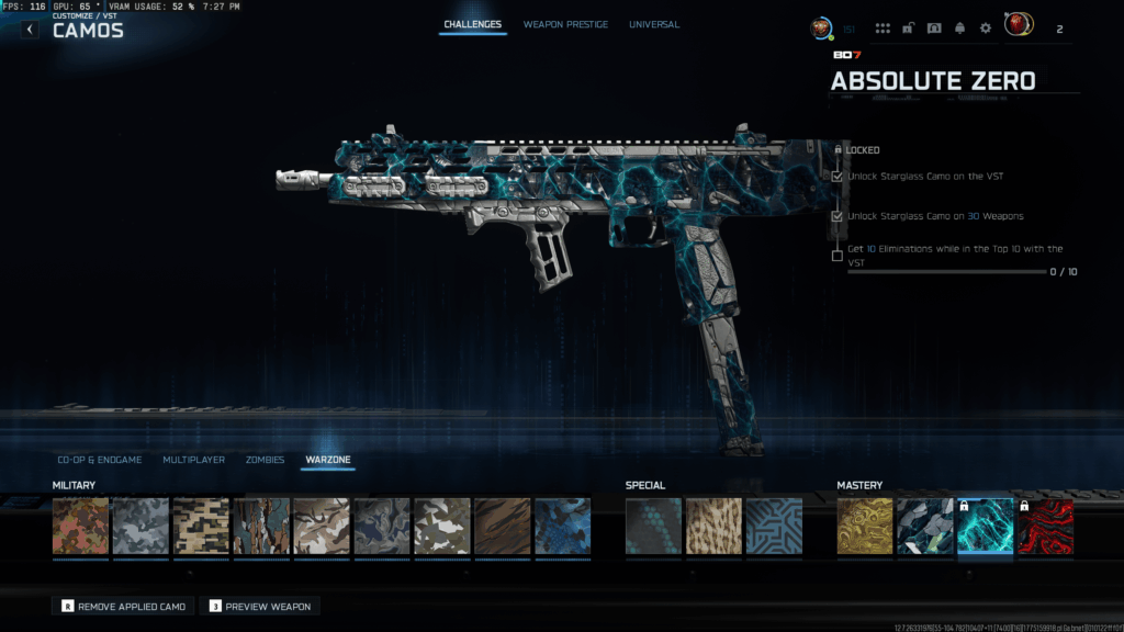 VST mastery camo bugged