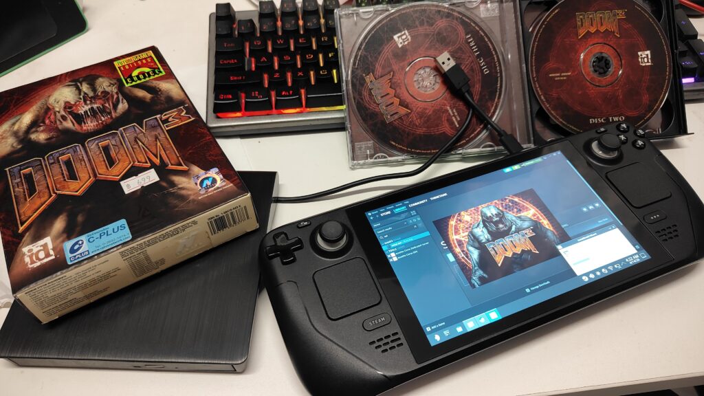Installing Doom 3 Physical copy on Steam Deck using a DVD Drive