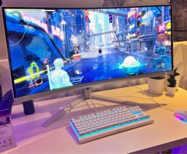 Philips Evnia 34M2C8600P gaming monitor on a white desk