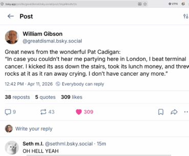 update on Pat Cadigan from William Gibson