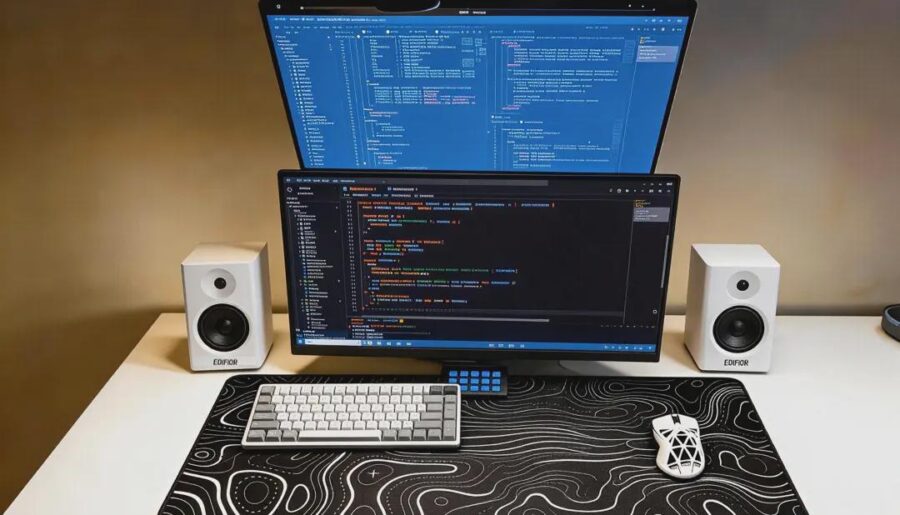 cleaned up my desk with a dual monitor arm