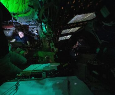 Astronaut Christina Koch aboard the Orion spacecraft