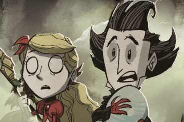 Wendy and Wilson running with a spider egg in Don't Starve Elsewhere