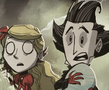 Wendy and Wilson running with a spider egg in Don't Starve Elsewhere
