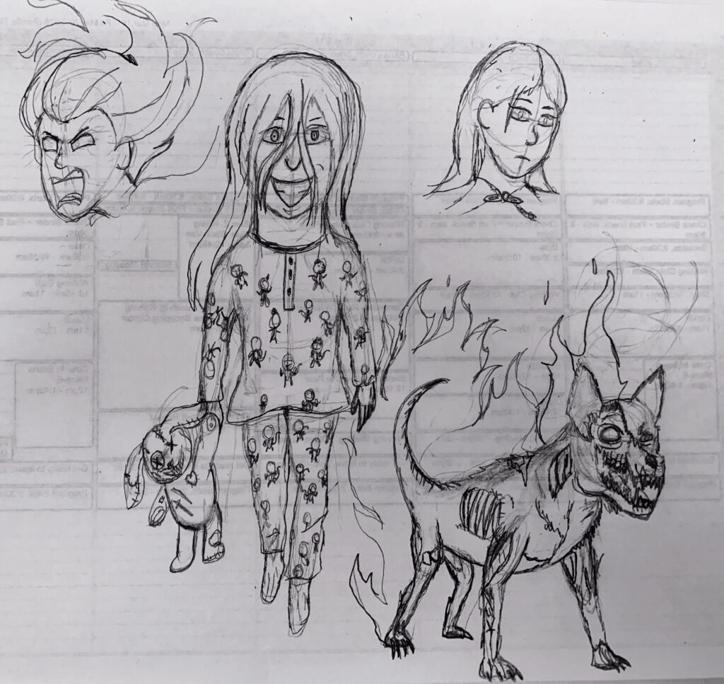 Samantha Maxis and Fluffy(Hellhounds) for my project. (Art by u/Dry_Ad_3797)