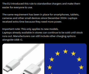 From 28 April 2026, all new laptops sold in the European Union must include USB-C charging ports.