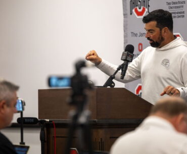Ryan Day spoke to the media Monday at the Woody Hayes Athletic Center. Credit: Sandra Fu