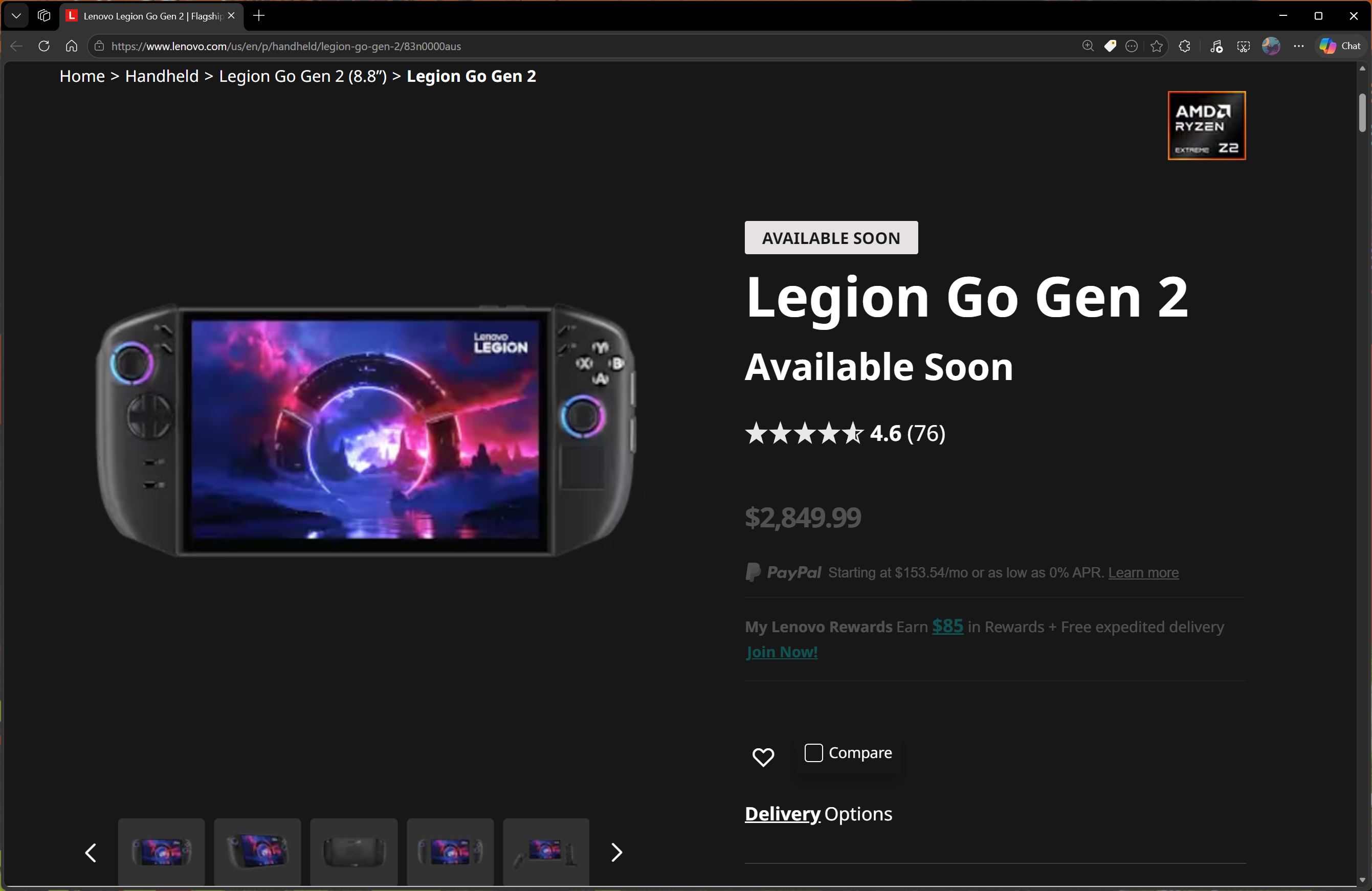 Lenovo Legion Go 2 (2 TB model) pricing