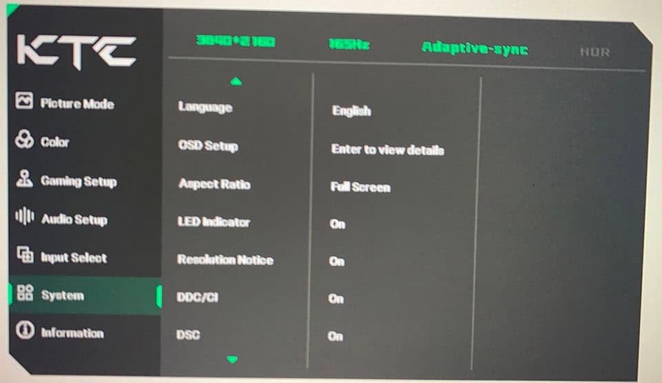 KTC H32P22P OSD Menu 4
