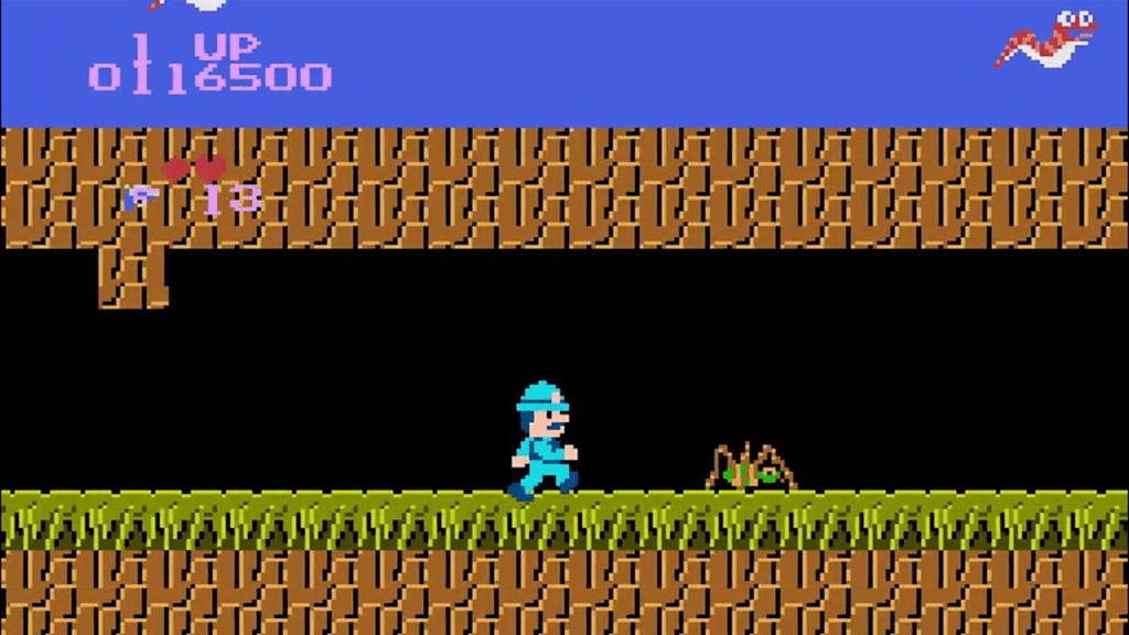 A screenshot from Super Pitfall on the NES.