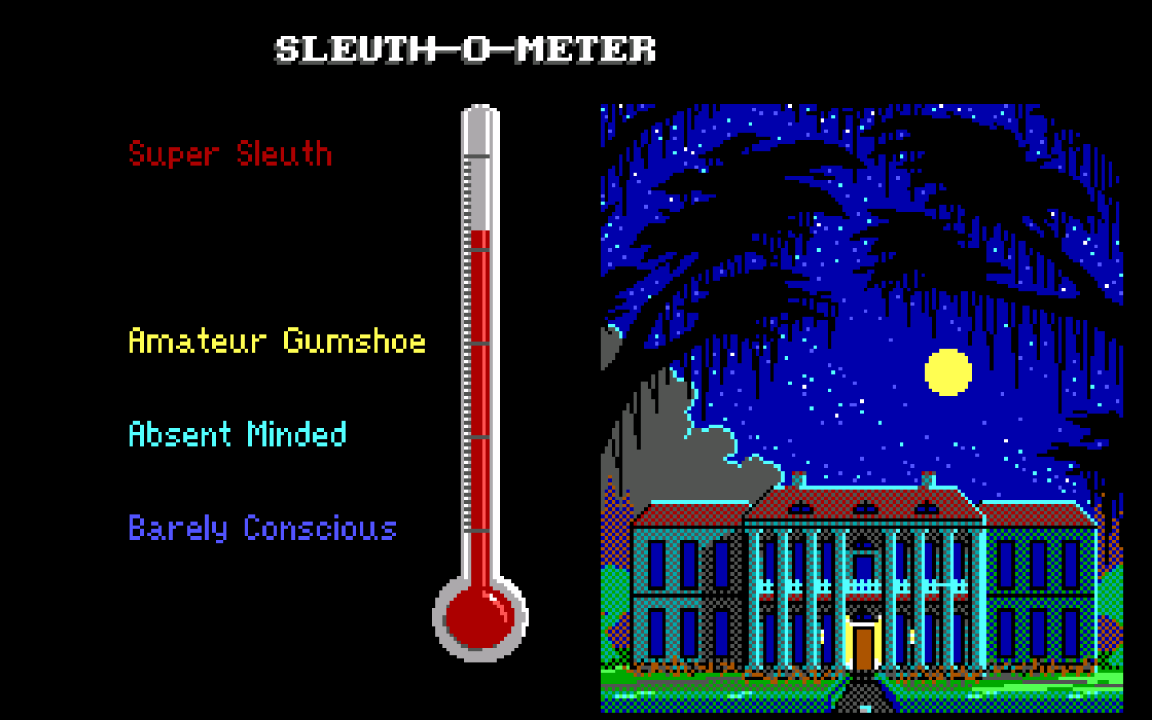 The results screen in The Colonel's Bequest, with the player earning a "Seasoned P.I." rating.